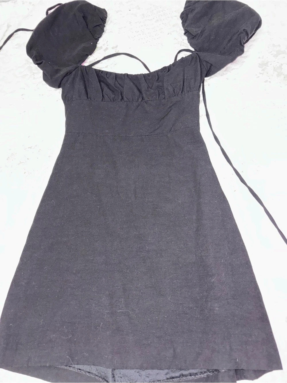 ZARA Black Puff Sleeve Lace-Up Open Back Mini Dress Black Medium